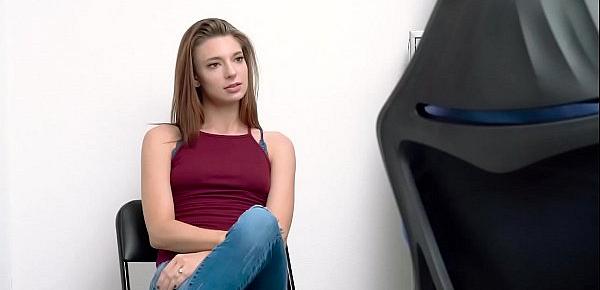  Petite slim teen is roughly fucked in the office by big cock security officer.